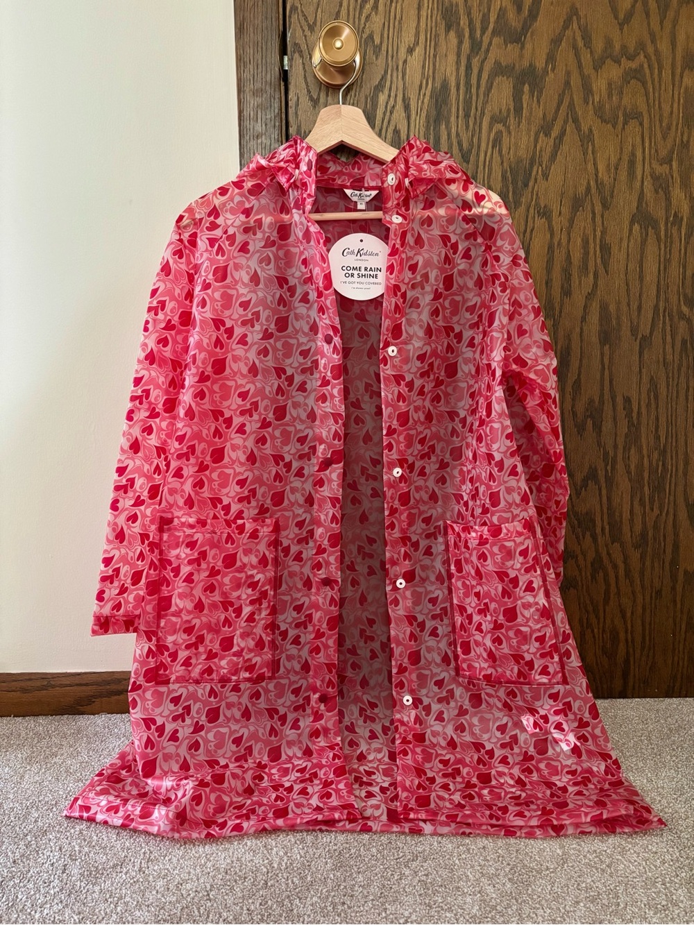 NWT Cath Kidston Size XS Pink Heart Print Rain Jacket